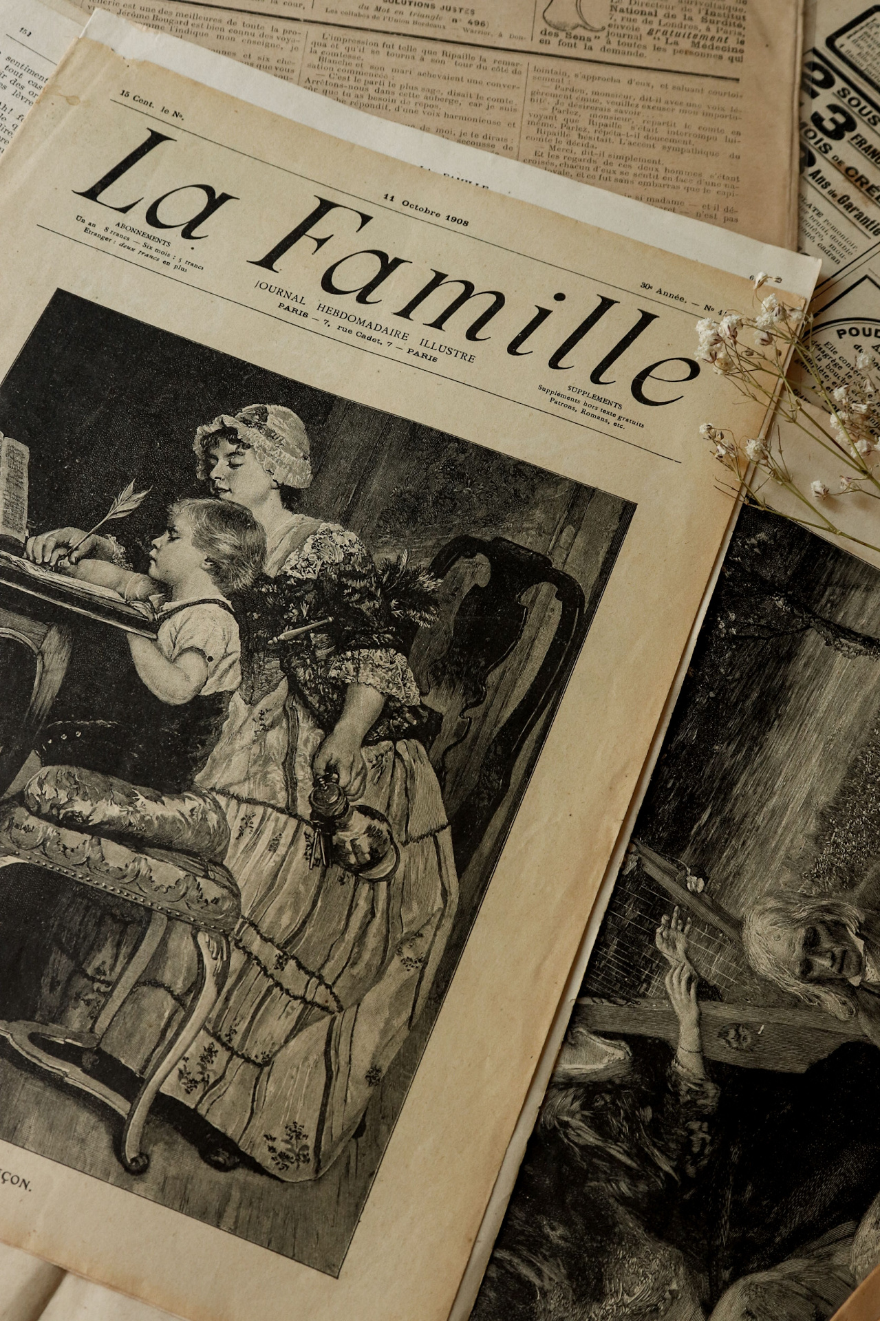 Journal hebdomadaire ancien « La Famille » daté de 1908